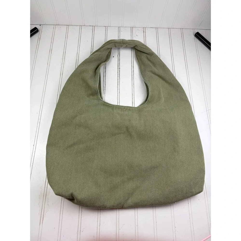 Olive Green Canvas Slouchy Utility Pocket Hobo Everyday Shoulder Bag Purse
